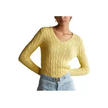 Polo Ralph Lauren Solid Logo V-образный вырез с длинным рукавом вязаный свитер женский свитер желтый 211570011-102 S