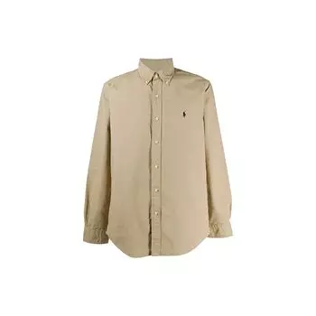 Polo Ralph Lauren Solid Logo Вышитая рубашка с длинным рукавом Мужские рубашки Хаки 710805564-005 XS