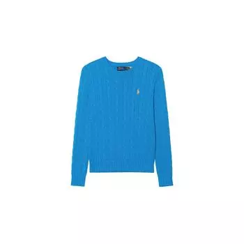 Polo Ralph Lauren Solid Logo Вышитый круглый вырез с длинным рукавом Трикотажный свитер Женский свитер Синий 211570012-141 S
