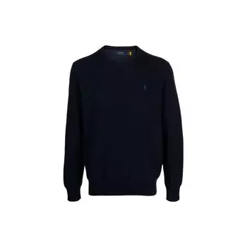Polo Ralph Lauren Solid Logo Вышитый круглый вырез с длинным рукавом Трикотажный свитер Мужской свитер Темно-синий 71098163-001 S