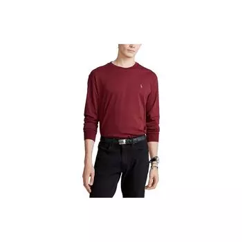 Polo Ralph Lauren Solid Logo Вышитый круглый вырез пуловер длинный рукав футболка мужские топы бордовый 710767629-011 S