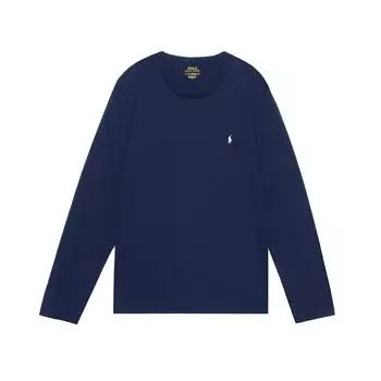 Polo Ralph Lauren Solid Logo Вышитый круглый вырез пуловер длинный рукав футболка мужские топы темно-синие 714844759-002 XXL