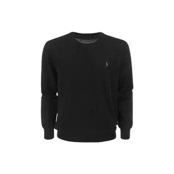 Polo Ralph Lauren Solid Logo Вышитый круглый вырез свитер мужской свитер черный 710876846-008 L