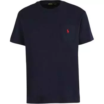 Polo Ralph Lauren Solid Logo Вышитый круглый вырез с коротким рукавом Футболка Мужская Топы Темно-Синий 710707095-004 L
