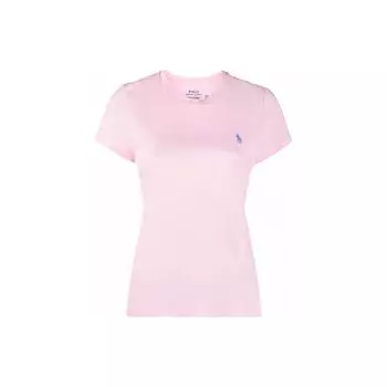 Polo Ralph Lauren Solid Logo Вышитый круглый вырез с коротким рукавом Футболка Женская Футболки Светло-розовый 211847073-015 XS