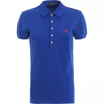 Polo Ralph Lauren Solid Logo Вышитый свитер с коротким рукавом Поло Рубашка Женские топы Синий 211505654-128 M