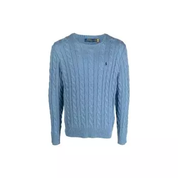 Polo Ralph Lauren Solid Logo Вышитый вязаный свитер с косами Мужские свитера Светло-голубой 710775885-051 L