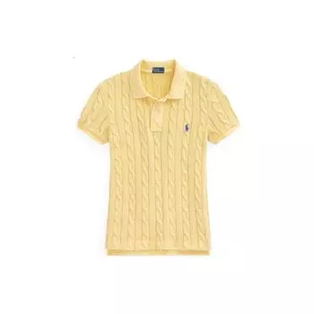 Polo Ralph Lauren Solid Slim Fit Cable Knit Polo Shirt Short Sleeves Women tops Yellow WMPOKNINCU20628-700 M