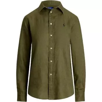 Polo Ralph Lauren Solid Straight Collar Long Sleeve Shirt Women Shirts Olive-Green WMPOSHTNDO20744-300 S