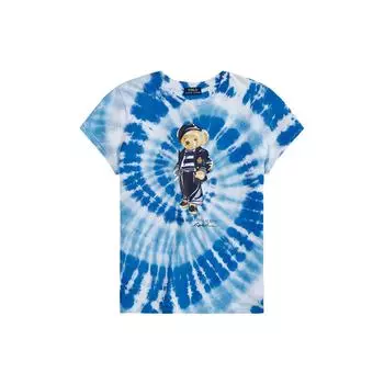 Polo Ralph Lauren Ss22 Beret Bear Logo Printed Spiral Tie-Dye Short Sleeve T Shirt Women Tops Blue WMPOKNINCU20391-400 XL