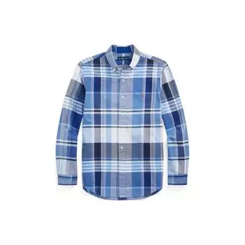 Polo Ralph Lauren SS22 Classic Fit Oxford Plaid Shirt Long Sleeve Men shirts Blue MNPOWOV16821980-400 XS