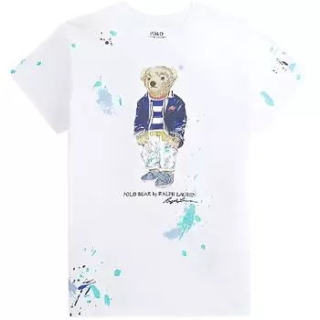 Polo Ralph Lauren SS22 Футболка с коротким рукавом и круглым вырезом с принтом букв и медведя Женские топы Белый 211856643-C001 XS