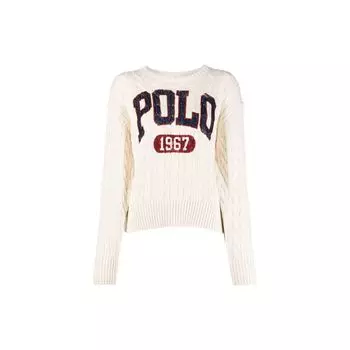 Polo Ralph Lauren SS22 Логотип Принт Толстый Трикотажный Свитер Женский свитер Белый 211872817-001 XS