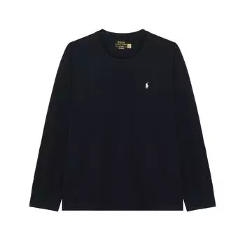 Polo Ralph Lauren SS22 Однотонная футболка с вышитым логотипом и круглым вырезом, длинный рукав, мужские футболки, черный цвет 714844759-001