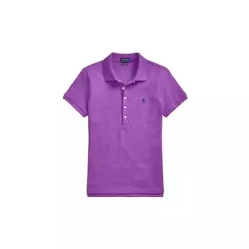 Polo Ralph Lauren SS22 Однотонная однобортная повседневная рубашка поло с коротким рукавом и вышитым логотипом, женские топы, фиолетовый WMPOKNINCU20314 M