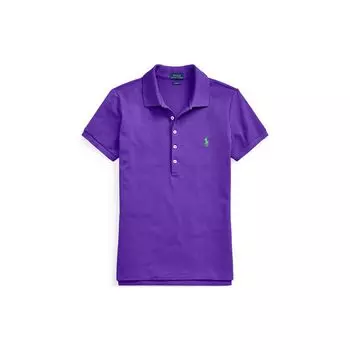 Polo Ralph Lauren Ss22 Однотонная однобортная рубашка поло с коротким рукавом и вышитым логотипом, женские топы темно-фиолетового цвета WMPOKNINCU20265-500 S