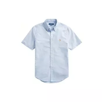 Polo Ralph Lauren SS22 Однотонная однобортная рубашка с коротким рукавом из ткани Оксфорд, мужские рубашки синего цвета MNPOWOV1N820050-400 XS