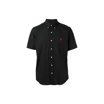 Polo Ralph Lauren SS22 Однотонная однобортная рубашка с коротким рукавом и вышитым микрологотипом, мужские рубашки, черная 710867700-001 L
