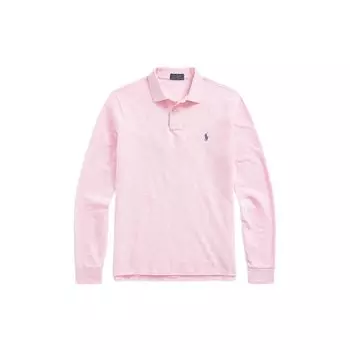 Polo Ralph Lauren Ss22 Однотонная рубашка поло с вышитым логотипом и длинными рукавами, мужские топы, розовая 16821849-650