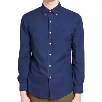 Polo Ralph Lauren Ss22 Однотонная рубашка поло с вышивкой в виде маленького пони, длинные рукава, мужские рубашки, синяя 710729232-023 S