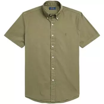 Polo Ralph Lauren SS22 Однотонная рубашка с воротником-поло, однобортная, с коротким рукавом, мужские рубашки, цвет милитари-зеленый MNPOWOV1N820492-300 XS