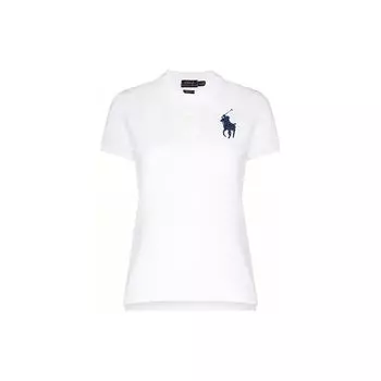 Polo Ralph Lauren SS22 однотонная вышитая футболка с круглым вырезом и коротким рукавом для женщин, топы, белый цвет 211505656-082 XL