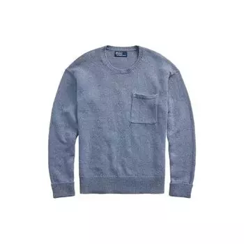 Polo Ralph Lauren SS22 однотонный карманный дизайн круглый вырез свитер длинный рукав вязаный мужской свитер туманно-голубой MNPOSWE16821035-400 S