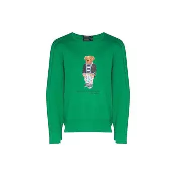 Polo Ralph Lauren Ss22 однотонный свитер с длинным рукавом и принтом плюшевого медведя, мужская толстовка зеленого цвета 710853308-007 XS