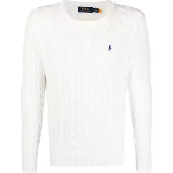 Polo Ralph Lauren SS22 однотонный свитер с круглым вырезом, вязаный косами, мужской свитер, белый 710775885C-033 XL