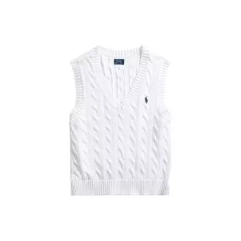 Polo Ralph Lauren SS22 однотонный вязаный безрукавный свитер с вышитым логотипом, женский свитер белого цвета WMPOSWENC020376 L