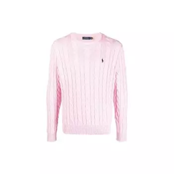 Polo Ralph Lauren SS22 Однотонный вязаный свитер с вышитым логотипом и круглым вырезом, мужской свитер, розовый 710775885-027