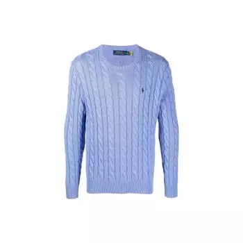 Polo Ralph Lauren Ss22 Однотонный вязаный свитер с вышитым логотипом и круглым вырезом, мужской свитер светло-голубого цвета 710775885-043 XXL