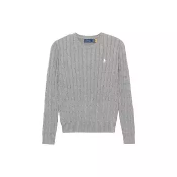 Polo Ralph Lauren SS22 Однотонный женский свитер с вышивкой и косами, серый 211570012-013 M