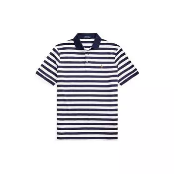 Polo Ralph Lauren SS22 Полосатая облегающая рубашка поло с коротким рукавом и вышитым логотипом, мужские топы, темно-синие MNPOKNI1N821598-410 XXL