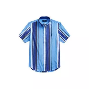 Polo Ralph Lauren SS22 Полосатая рубашка из эластичного поплина с коротким рукавом, мужские рубашки синего цвета MNPOWOV1N820467-999 S