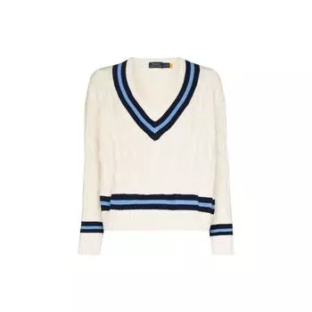 Polo Ralph Lauren Ss22 Полосатый V-образный вырез вязаный свитер женский свитер белый 211838009-001 M