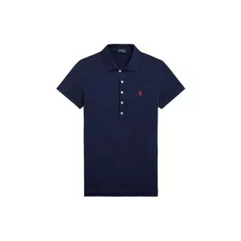 Polo Ralph Lauren SS22 Пуловер однотонного цвета с вышивкой логотипа, женский топ, поло с коротким рукавом, темно-синий WMPOKNINCU20374 M