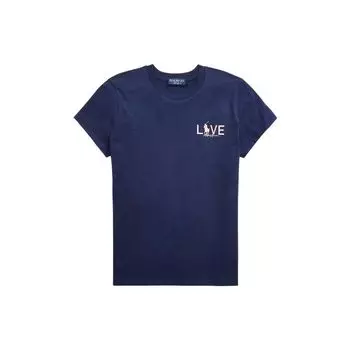 Polo Ralph Lauren Ss22 Розовый Пони Сзади Маленькая Лошадь Однотонная Надпись Хлопок Футболка с Коротким Рукавом Женские Топы Темно-Синий WMPOKNINN820612-410 XS