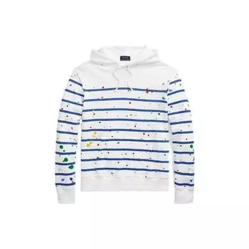 Polo Ralph Lauren SS22 Splash Ink Striped Hooded Drawstring Sweatshirt Men Sweatshirt White MNPOKNI16821853-100 S