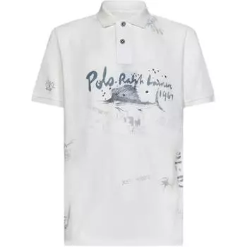 Polo Ralph Lauren SS23 Акварельный эффект логотипа принт рубашка поло с коротким рукавом мужские топы белый 710904444-001 M