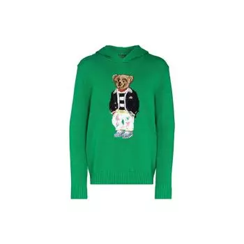 Polo Ralph Lauren SS23 Bear Pattern Hooded Long Sleeve Knit Sweater Men sweater Green 710857832-001 S