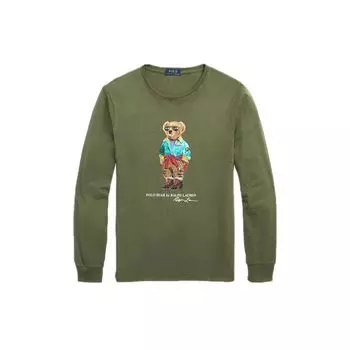 Polo Ralph Lauren SS23 Bear Print Crew Neck Long Sleeve T Shirt Men Tops Military-Green MNPOTSH16820300-310 M