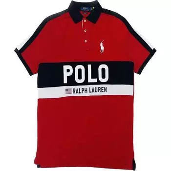 Polo Ralph Lauren SS23 Color Block Letter Print Casual Short Sleeve Polo Shirt Men tops Red 710802709-002 XL