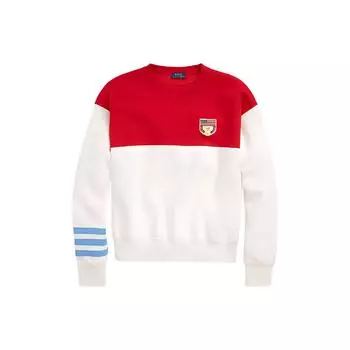 Polo Ralph Lauren SS23 Color Block Logo Printed Sweatshirt Women sweatshirt White Red 211886899-001 L