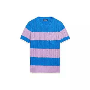 Polo Ralph Lauren Ss23 Цветные блоки Полосатый логотип Вышитый круглый вырез короткий рукав трикотажный топ женские топы синий WMPOSWENC020686-999 XS