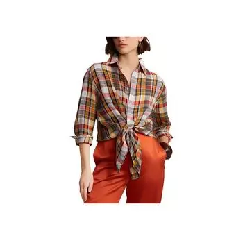 Polo Ralph Lauren SS23 клетчатая однобортная свободная рубашка с длинным рукавом женские рубашки красный WMPOSHTNDO20333-RD XS