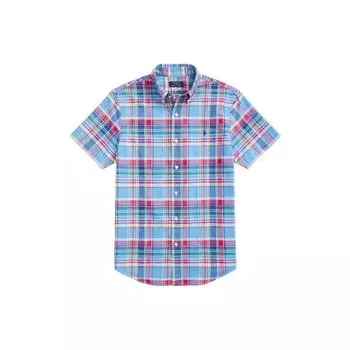 Polo Ralph Lauren SS23 клетчатая оксфордская однобортная рубашка с коротким рукавом мужские рубашки синего цвета MNPOWOV1N820615-999 S