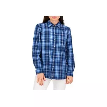 Polo Ralph Lauren Ss23 клетчатый воротник однобортная рубашка с длинным рукавом женские рубашки синий 200862017-001 XS