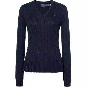 Polo Ralph Lauren SS23 Logo Жаккардовый ребристый трикотажный свитер с круглым вырезом Женский свитер Темно-синий 211891641-002 L