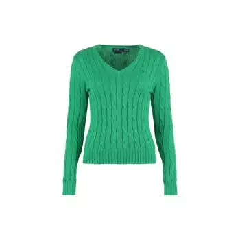 Polo Ralph Lauren SS23 Logo Жаккардовый ребристый трикотажный свитер с круглым вырезом Женский свитер Зеленый 211891641-005 XS